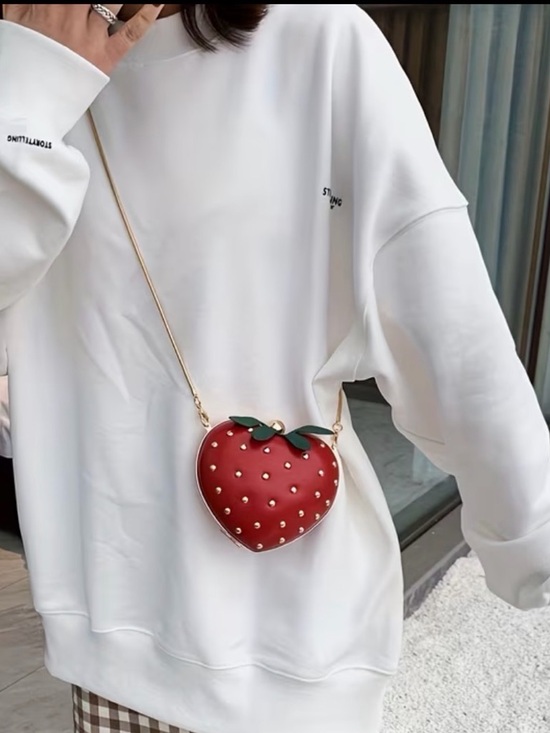 Handbags - Strawberry Crossbody Bag - Red Heart-Shaped Women's Bag